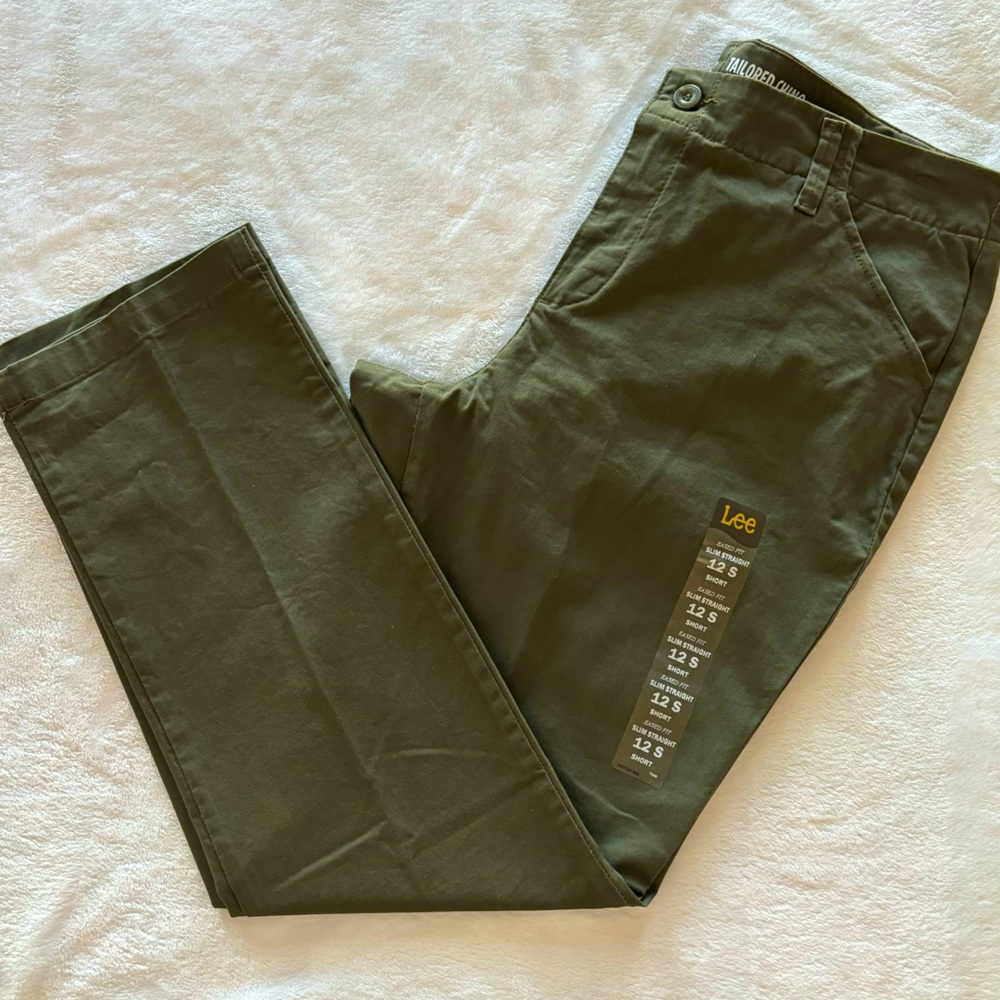 LEE Eased Fit Slim Straight Mid Rise Green Tailored Chino Pants--NWT--12S - Picture 7 of 15